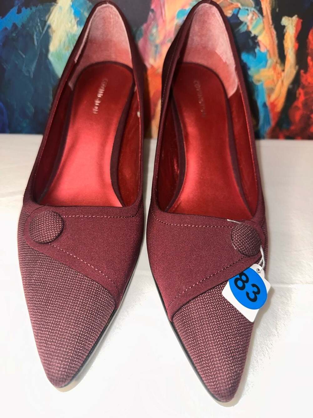 No.83 Covington Krauss Burgundy Pointed Toe Pumps with Button Detail